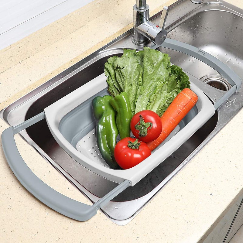 Qimh Collapsible Colander | Over The Sink Silicone Kitchen Strainers and Colanders with Extendable Handles | Veggies, Fruit and Pasta Foldable Strainer for Kitchen, 6-Quart, BPA Free - Image 5